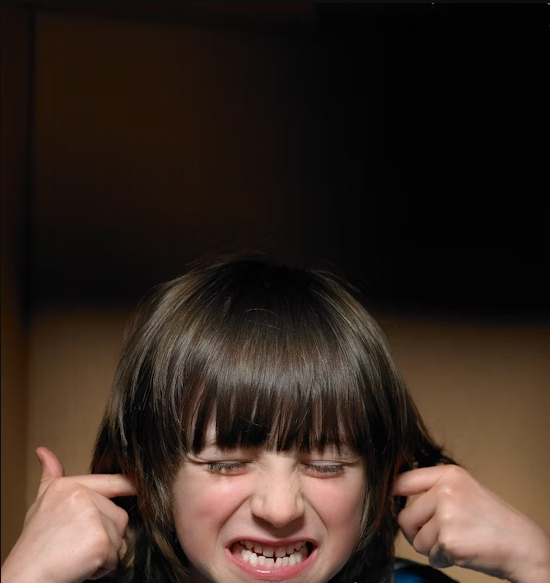 Boy with eyes closed and hands covering ears